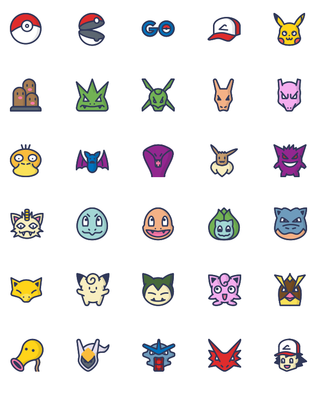 Free Pokemon Go Icons Vector Line And Solid Icons Collection Pack For Ios Android Websites Apps